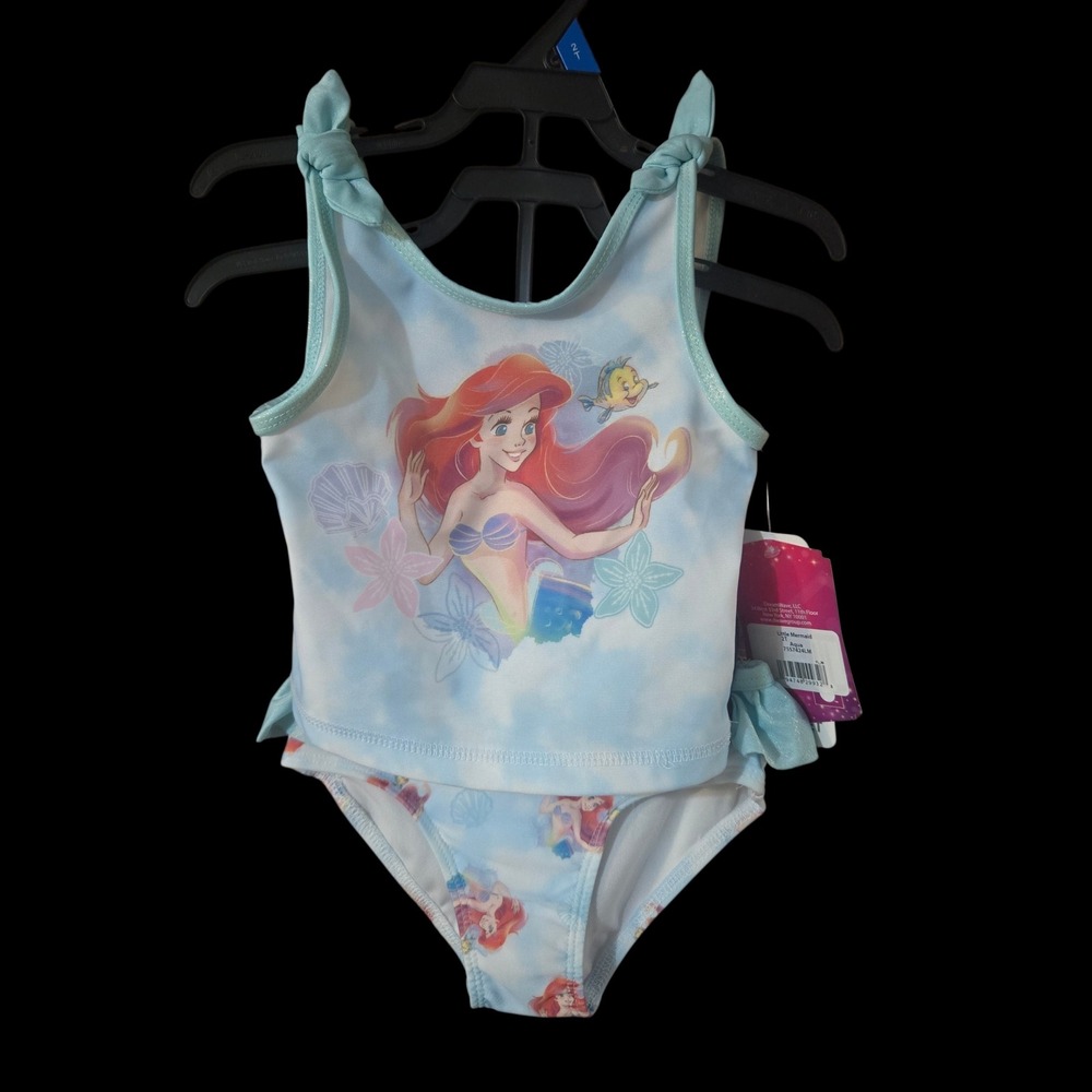NWT Disney Princess Little Mermaid 3 Piece Swimsuit Set Sz 2T Tankini w/Cover Up